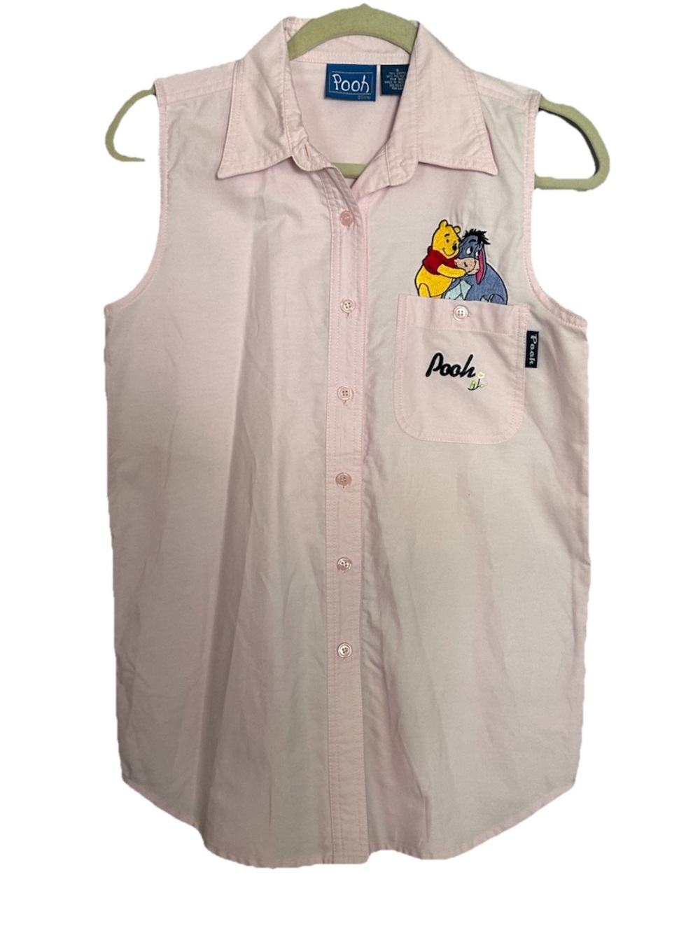 Disney Winnie The Pooh Vintage Pink Sleeveless Button Up Embroidered Top Small